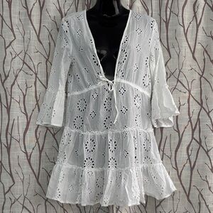 Blue Island: White Eyelet Swim Cover-Up